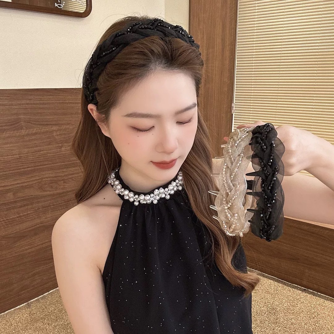 巴黎王妃网纱麻花宽边发箍女新款齿梳防滑发卡洗脸发捆高颅顶头箍