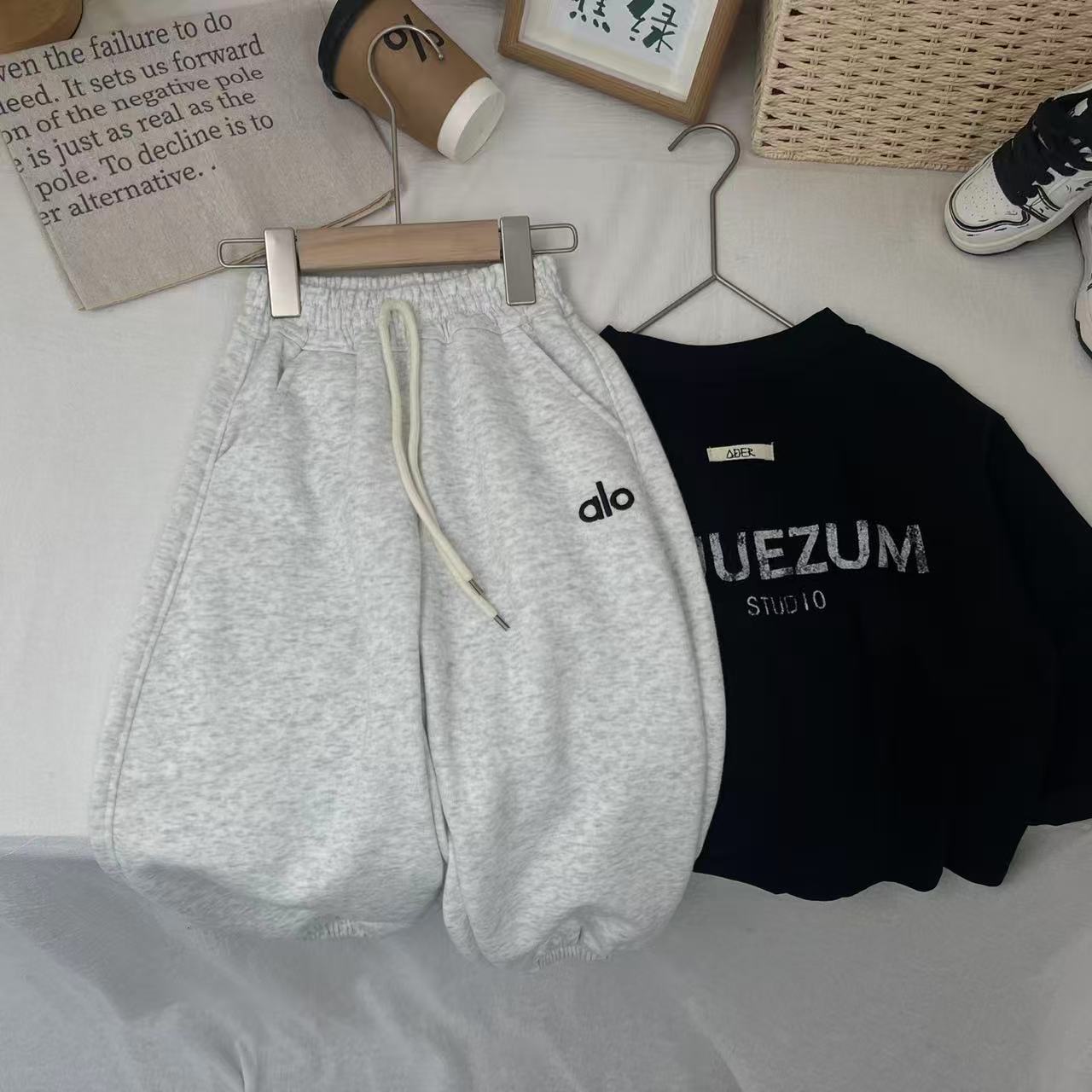 A-121男女童秋季新款简约休闲百搭刺绣字母男女宝秋季中小童卫裤