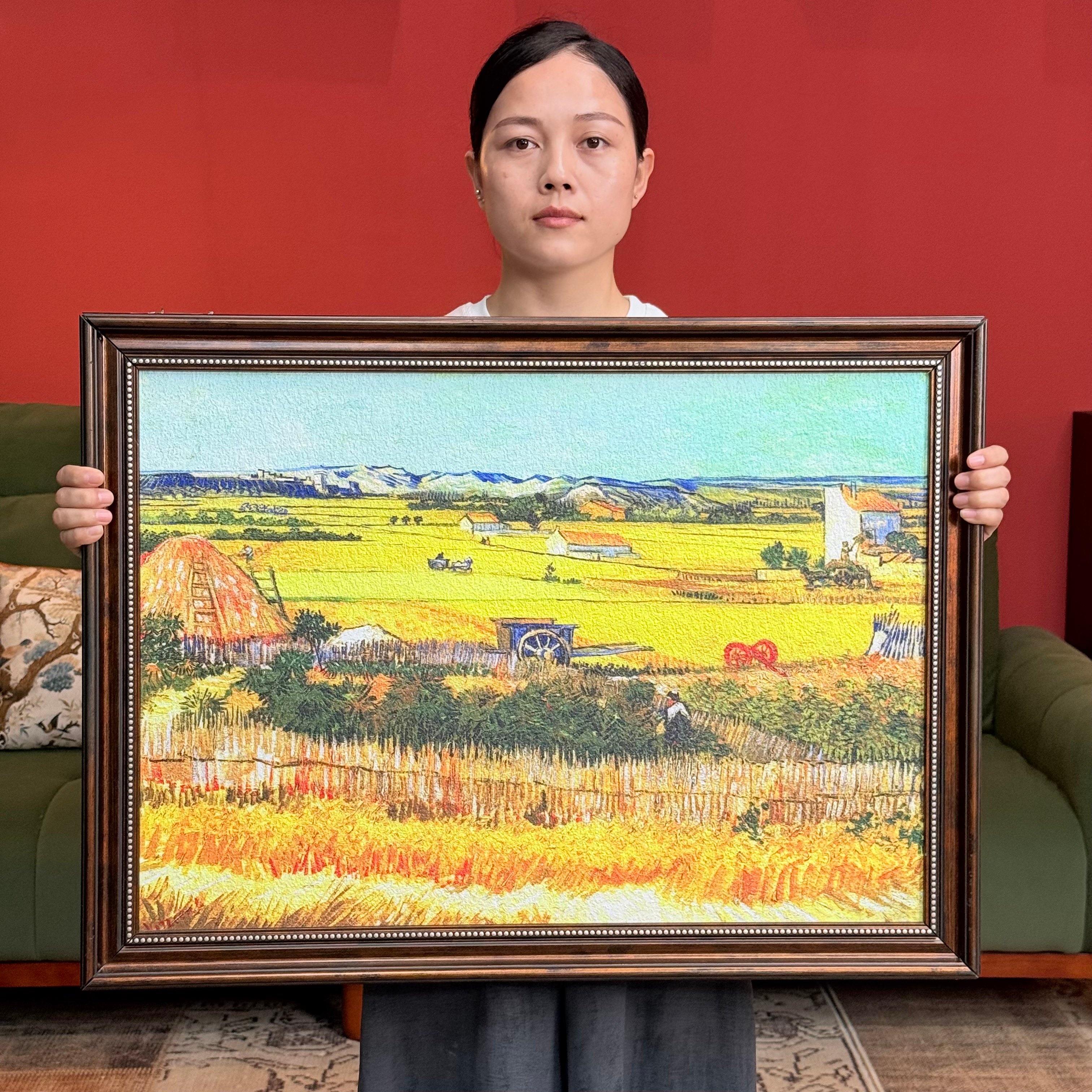 砂岩欧框梵高麦浪丰收装饰画入户玄关装饰画G013沙发背景挂画6080