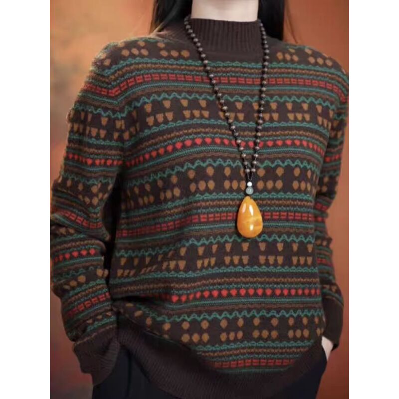 [Q]11.6-1新款老花条纹圆领时尚百搭女士上衣长袖