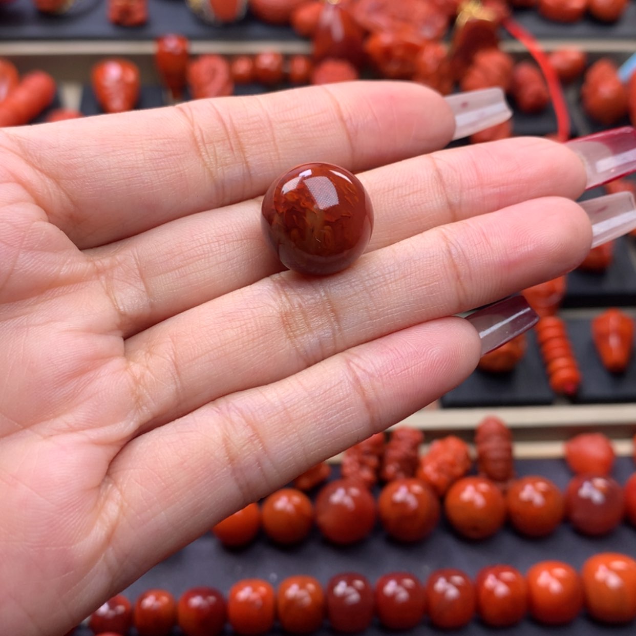 【闪购商品】南红玛瑙火焰纹圆珠15mm➕未镶嵌不****精