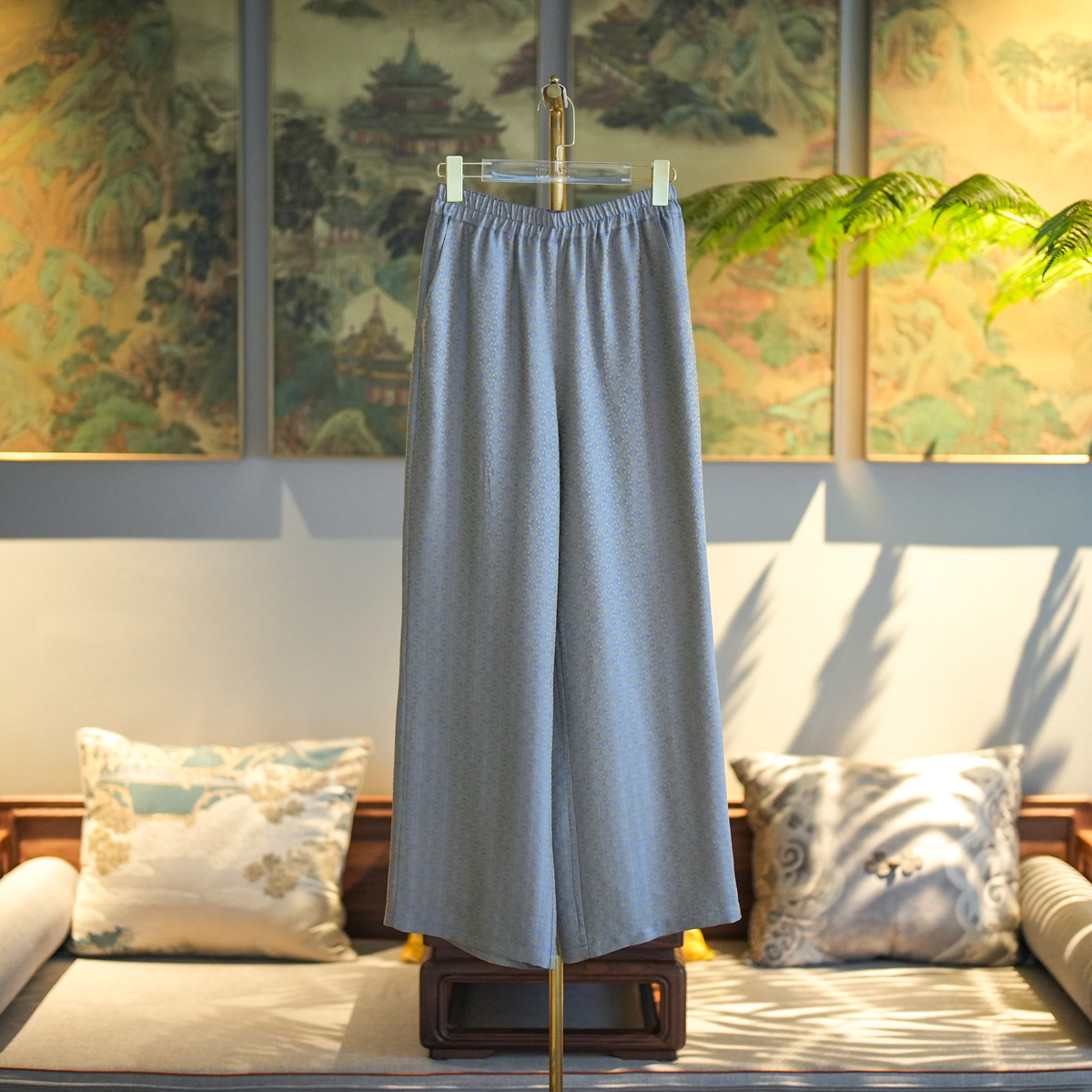 蓝大【山茶】新中式桑蚕丝休闲裤7411