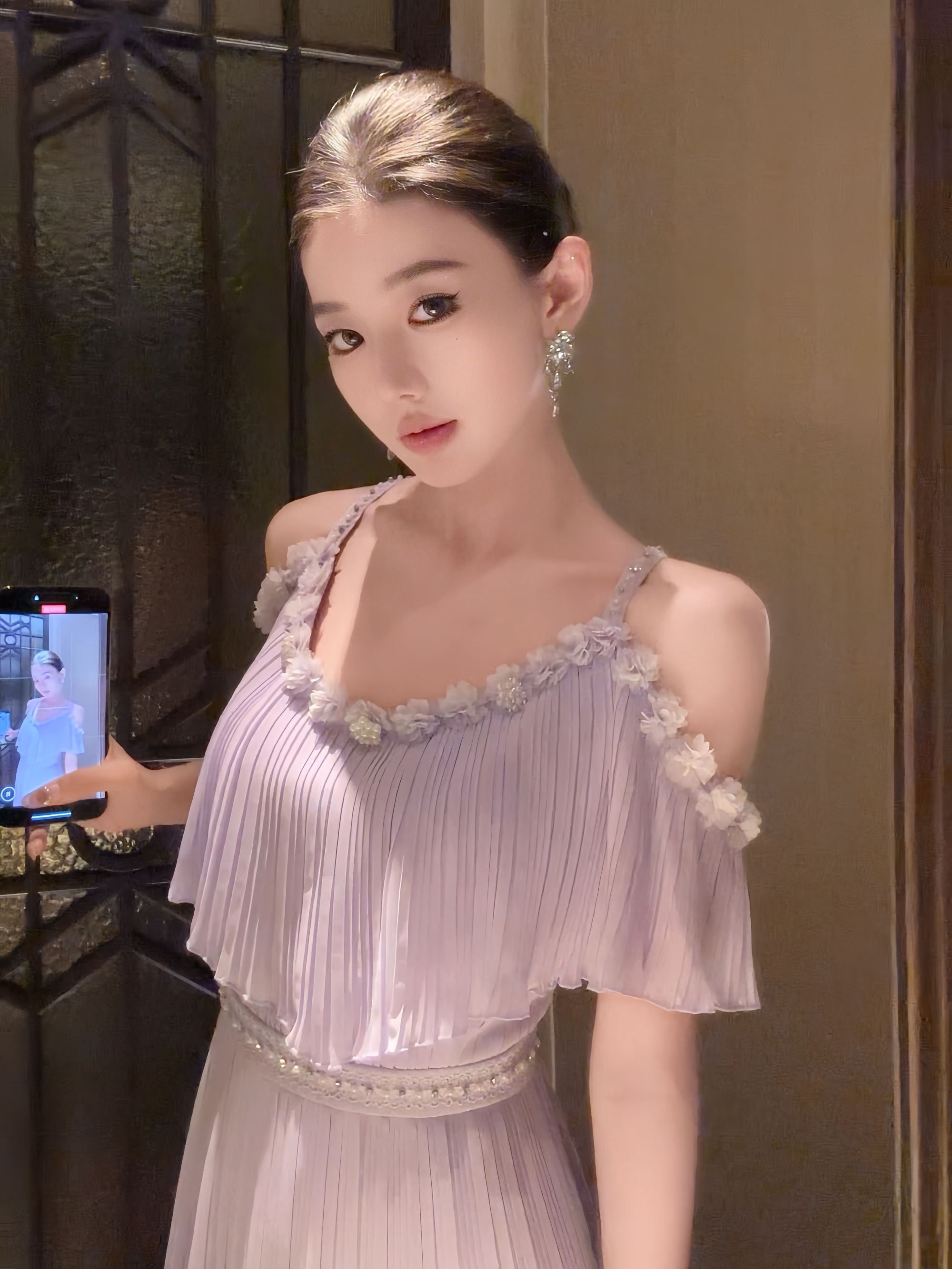 【春日部】两穿气质落肩压褶吊带收腰连衣裙0925