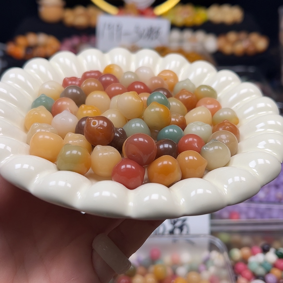 菩提根/象牙果手串卡14玉化多宝猫头100颗