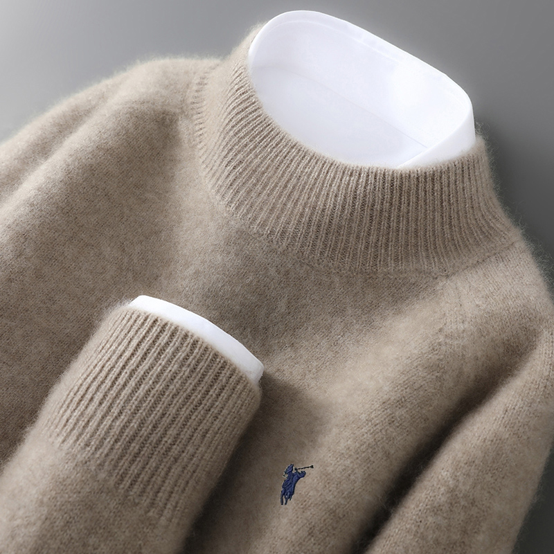 秋冬男装套头毛衣100%羊绒衫宽松型半高领厚款衫保暖修身修身型