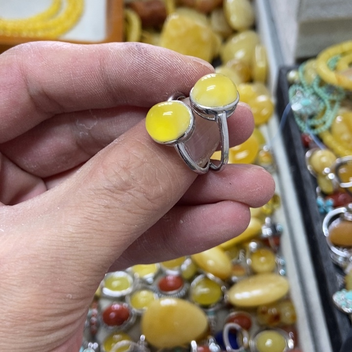 银S925镶嵌蜜蜡裸石多样性发货其一