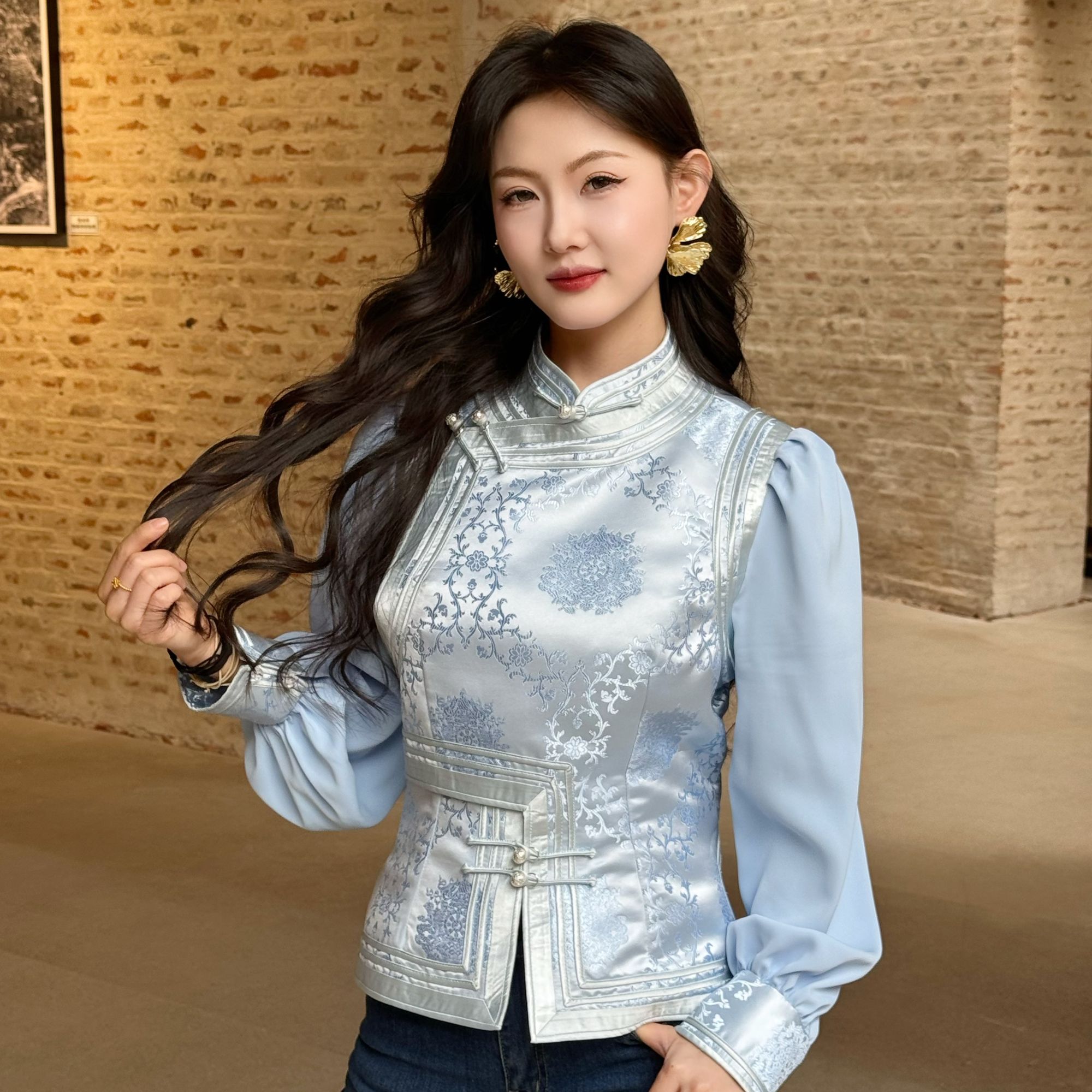 阿努金 A0002民族风纱袖马甲【浅色系】