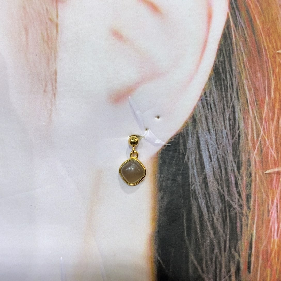 和田玉耳饰银S925镀金镶嵌