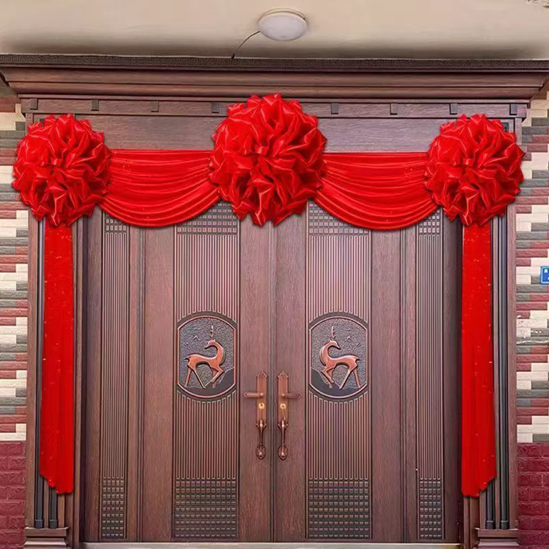 （2米左右的门框）结婚乔迁大红花球新居挂红结婚大门大红花红绣球