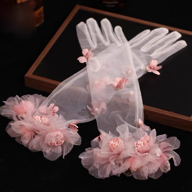 4003森系粉色长款手套结婚影楼造型婚纱配饰