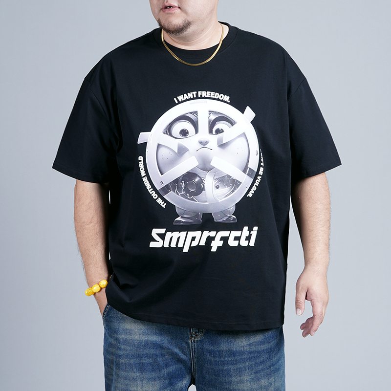 LIUGEJIA/六个加潮牌大码男士落肩款字母印花250g重磅T恤T168546