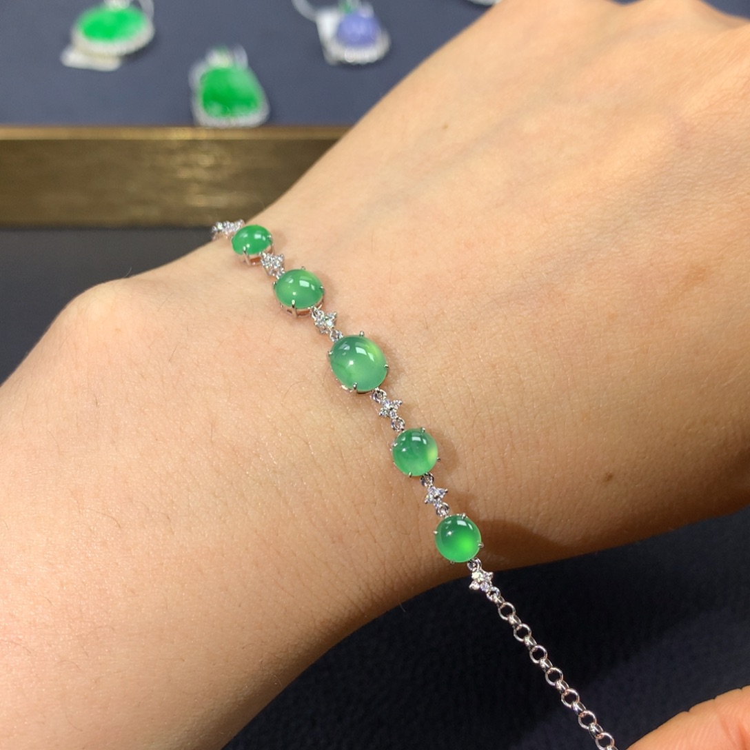 翡翠手链18K金镶嵌翡翠