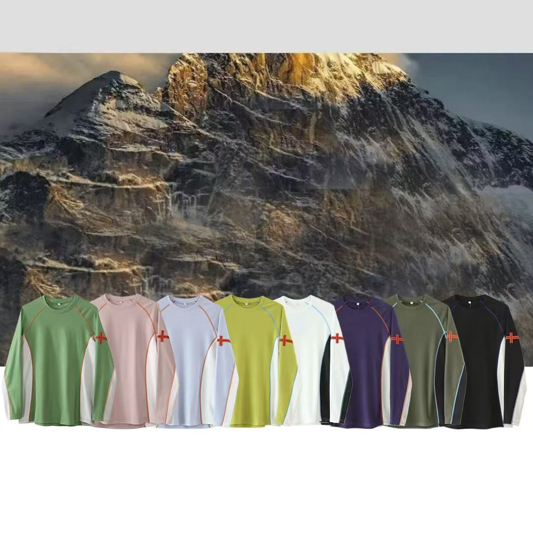 PTSJ-秋冬户外加绒保暖拼接解构德绒情侣长袖打底衫上衣撞色打底