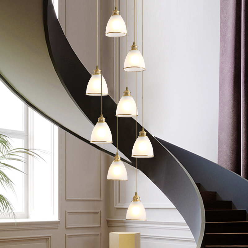 美式简约全铜楼梯吊灯复古大气复式楼梯间吊灯别墅中空旋转楼梯灯