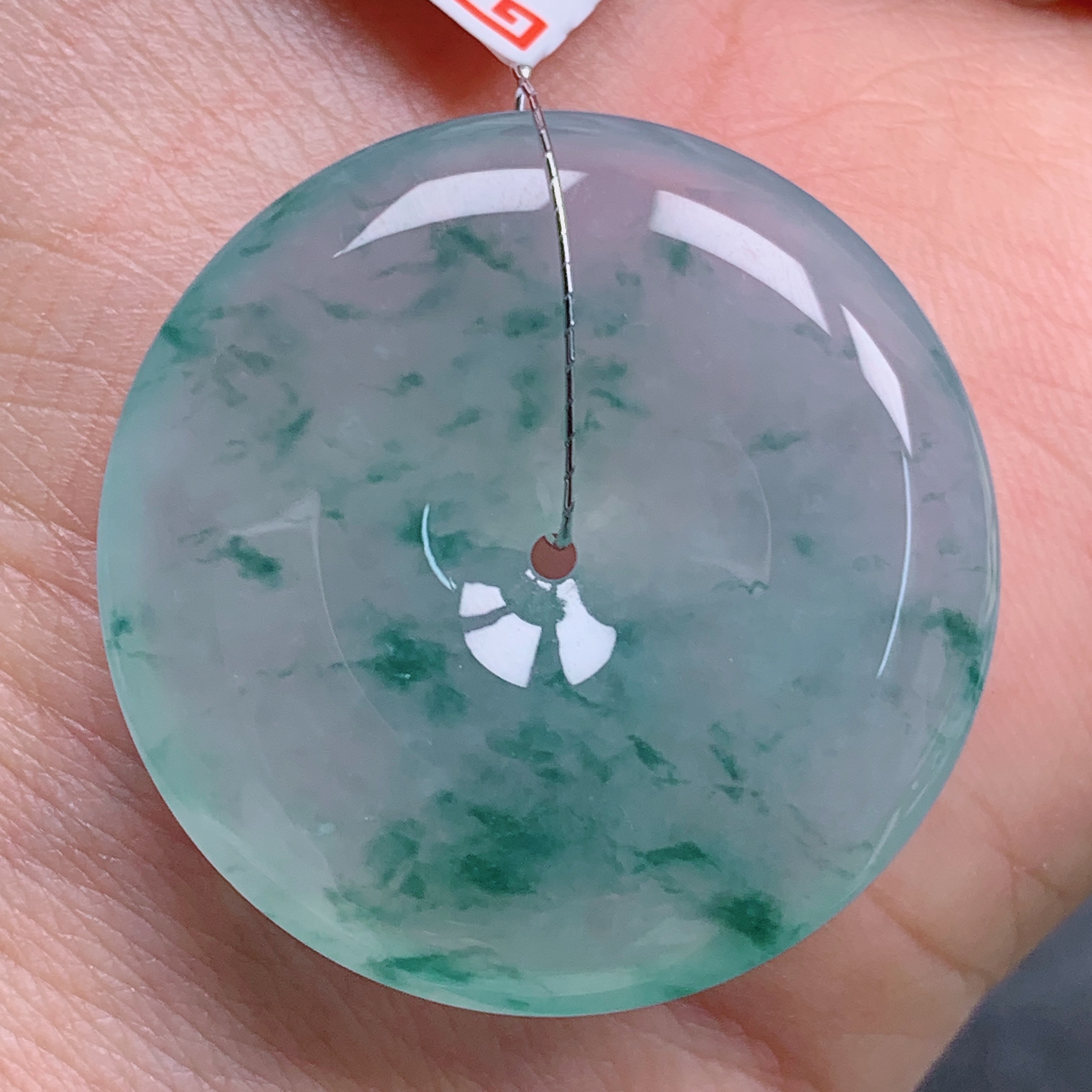 天然缅甸翡翠A货冰飘花平安扣气质精美尺寸31.8+6.3  643