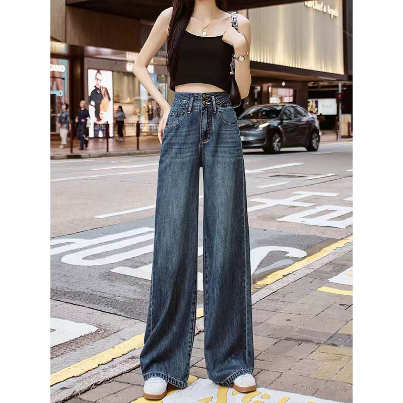 （女装）0131 蓝色高腰宽松显瘦窄版阔腿直筒牛仔裤