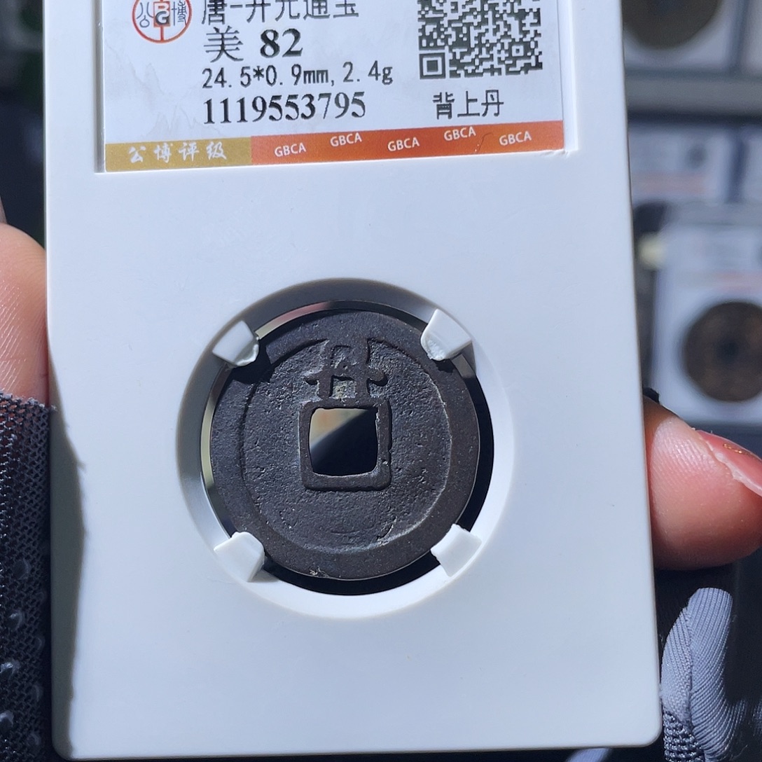 铜小瑶，黑漆古开元背丹，评级码3795