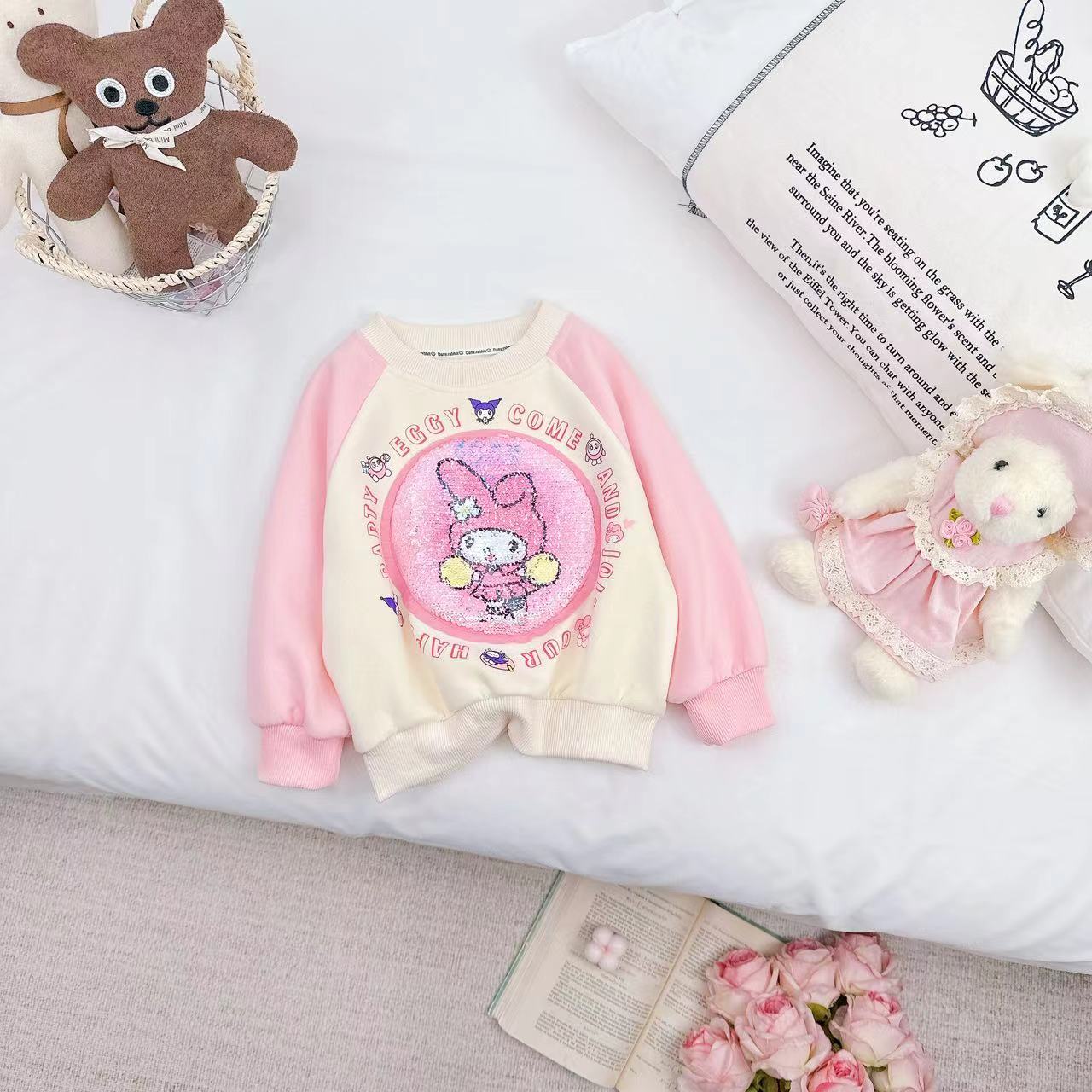 【Dannirabbit】女童网红卡通亮片插肩撞色卫衣 D-V280