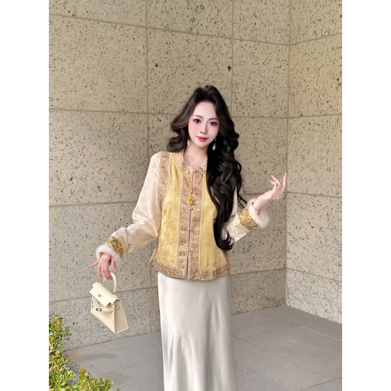 「雪国月光」早春新中式重工浮雕刺绣提花设计感高贵妇马甲