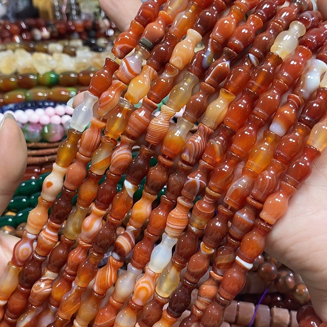 玛瑙/玉髓未镶嵌珠宝半成品蚕丝玛瑙花瓶一条卡8*16mm