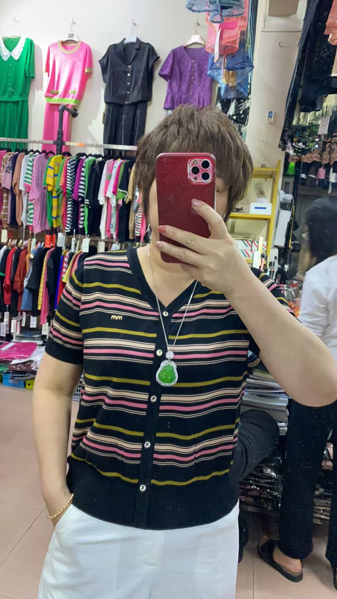 【成田细娜服装】春款上新！v领条纹短袖