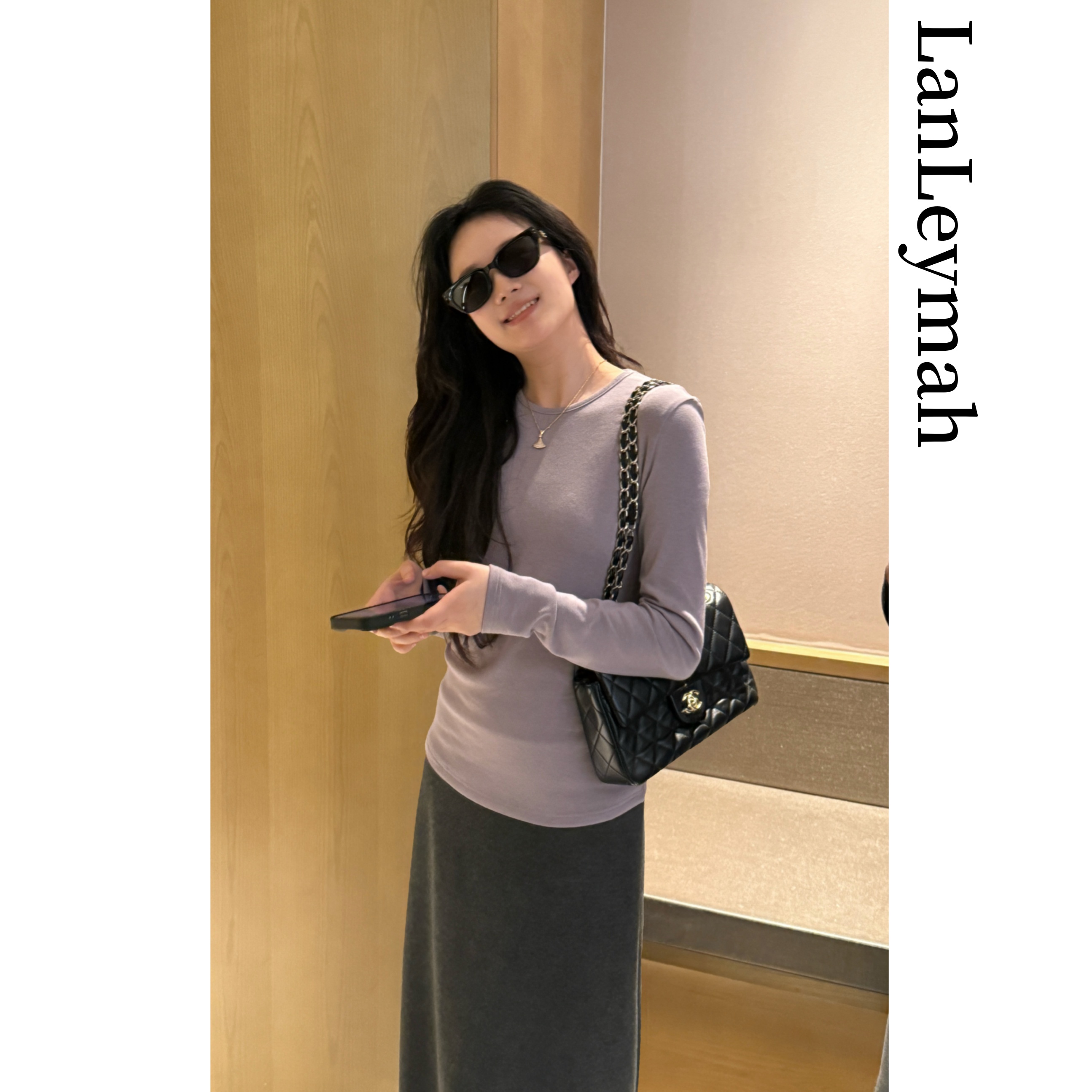 LanLeymah【圆领修身T恤】春季长袖极简基础款舒适内搭打底衫女