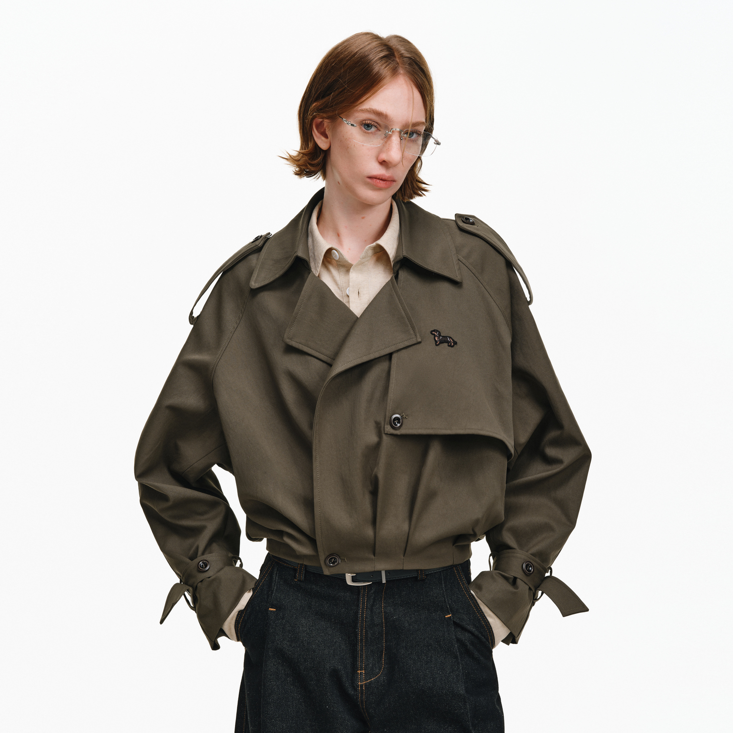 PCLP翻领短款风衣秋季新款挺阔有型设计感宽松百搭外套