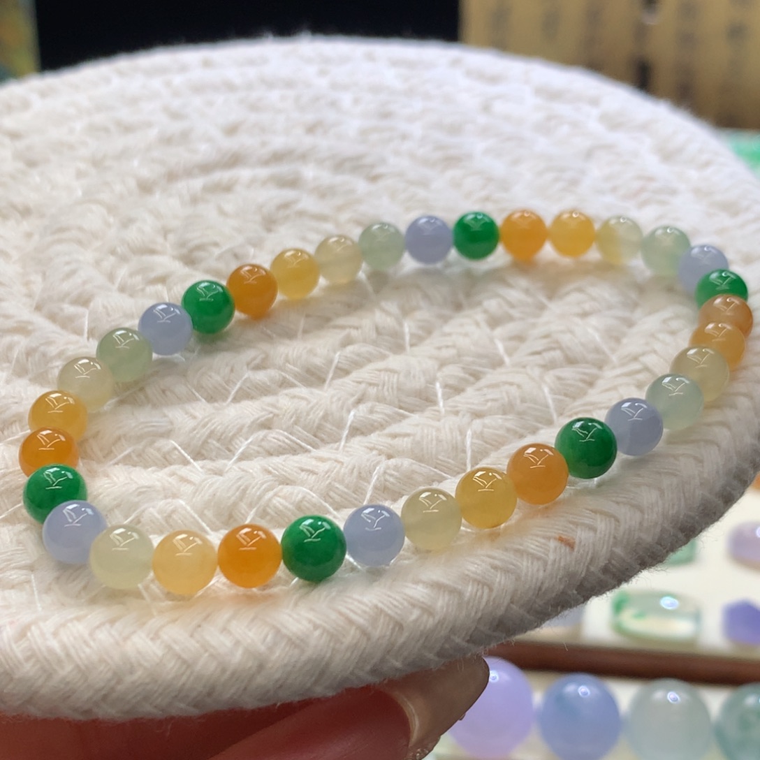 定制翡翠未镶嵌 毛货抛光定制 浓色三彩单圈 卡5+