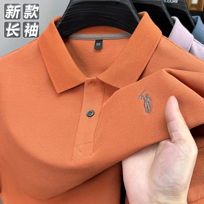 保罗刺绣男士polo衫春秋季商务休闲长袖t恤百搭宽松翻领男装上衣