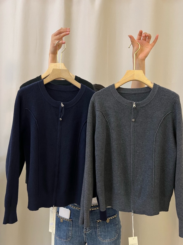 鱼骨线显瘦针织圆领针织开衫