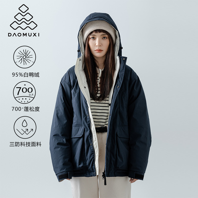 道木熙户外三防工装羽绒服女冬2025新款情侣款加厚连帽派克服1001