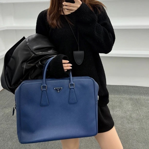 95新 Prada/普拉达 蓝色公文包/ss831