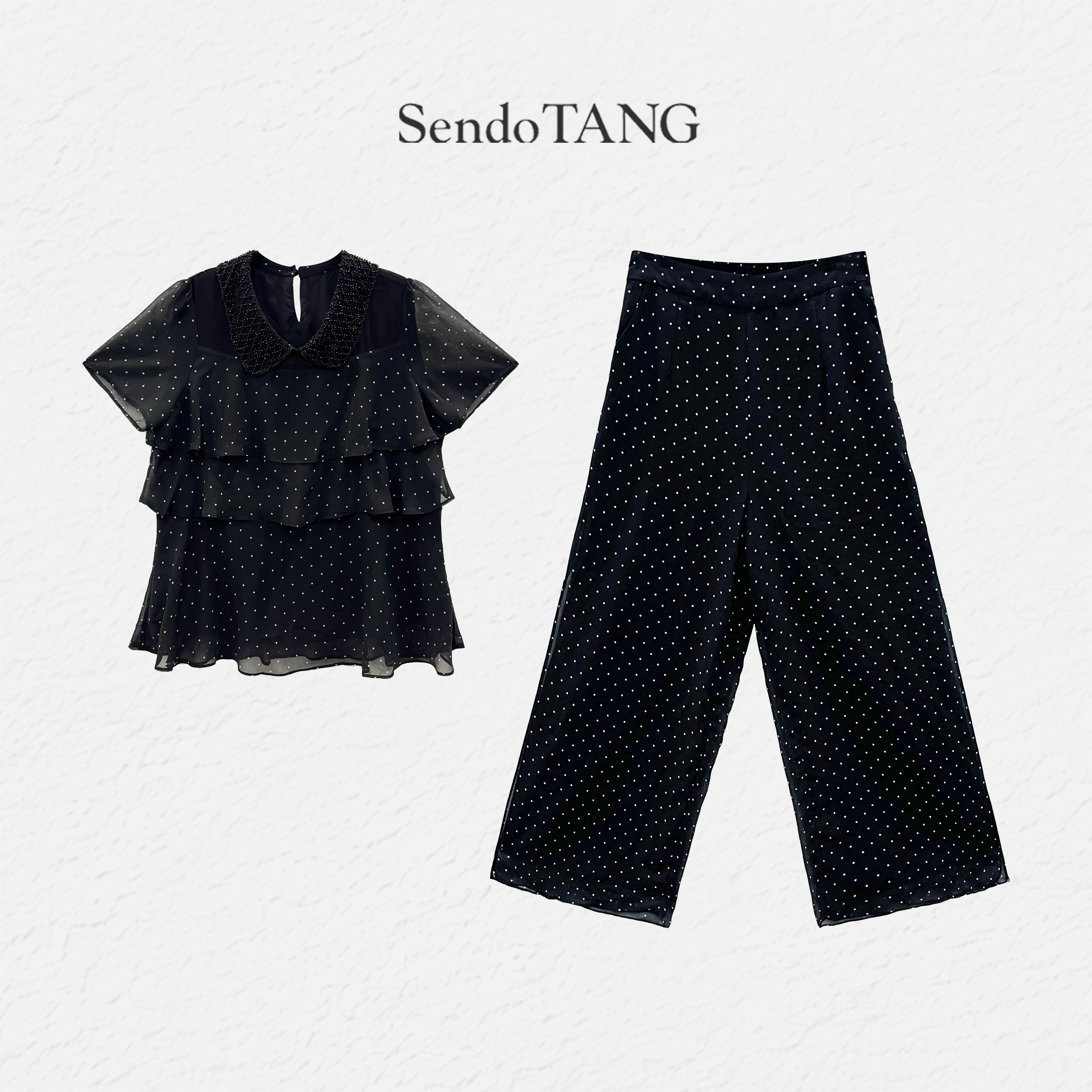 波点套装【点点滴滴】胖多女装新款时尚高级感上衣休闲裤套装