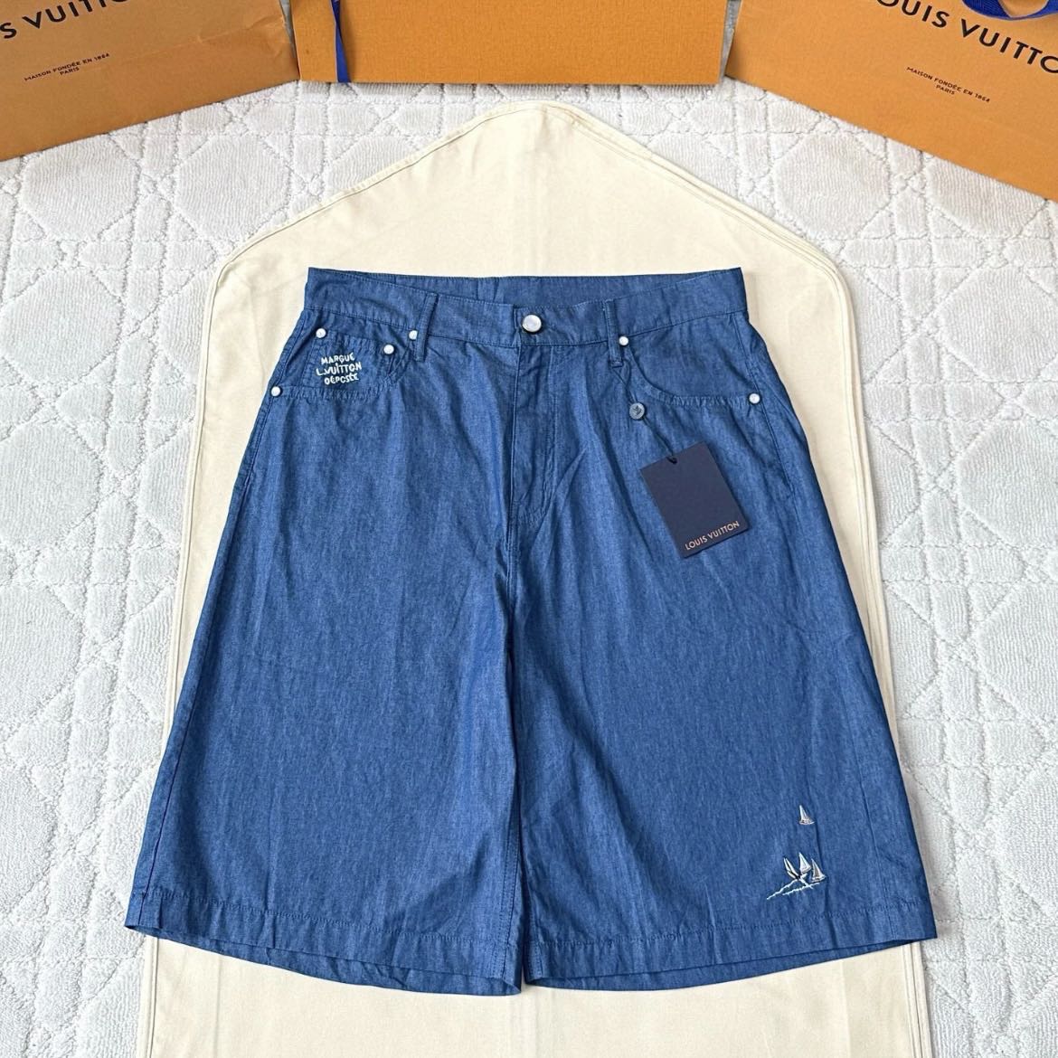 未使用 LouisVuitton/路易威登 W25 刺绣帆船字母皮牌短裤 31码