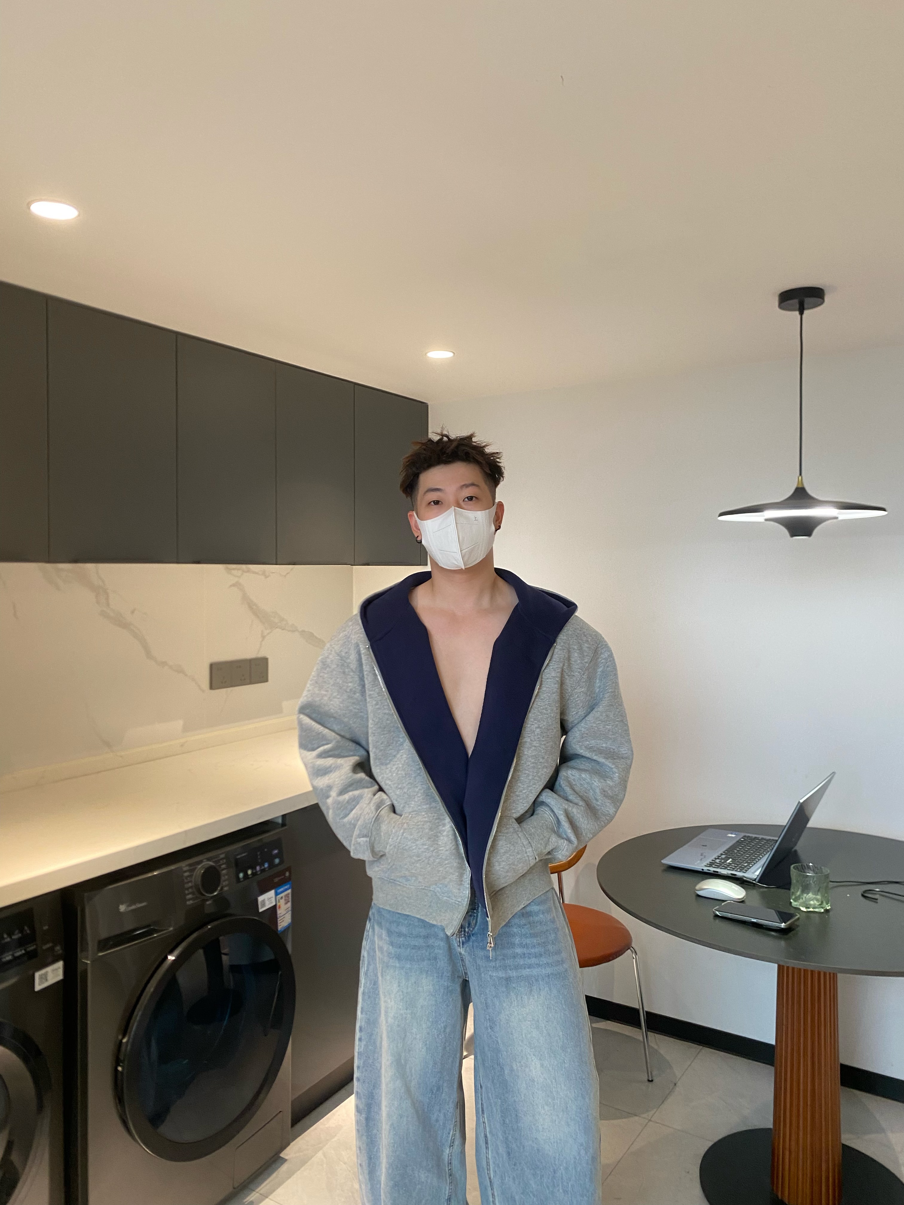 喜一秋冬款480G重磅拼色外套輪廓感免燙連帽款KY01