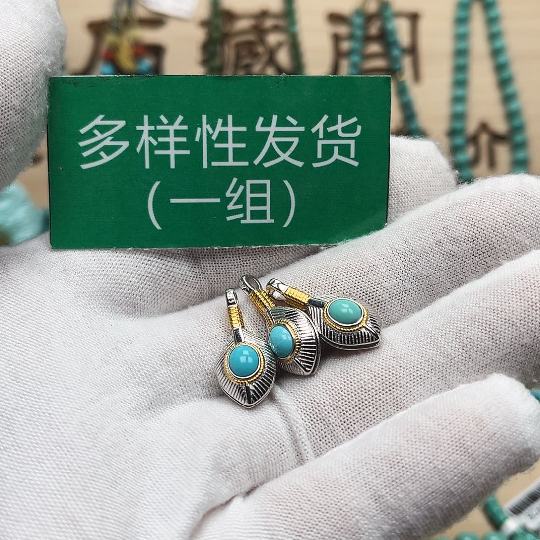绿松石卡子银S925镶嵌