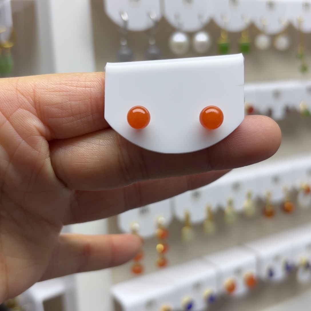 南红玛瑙银S925镶嵌耳饰6mm