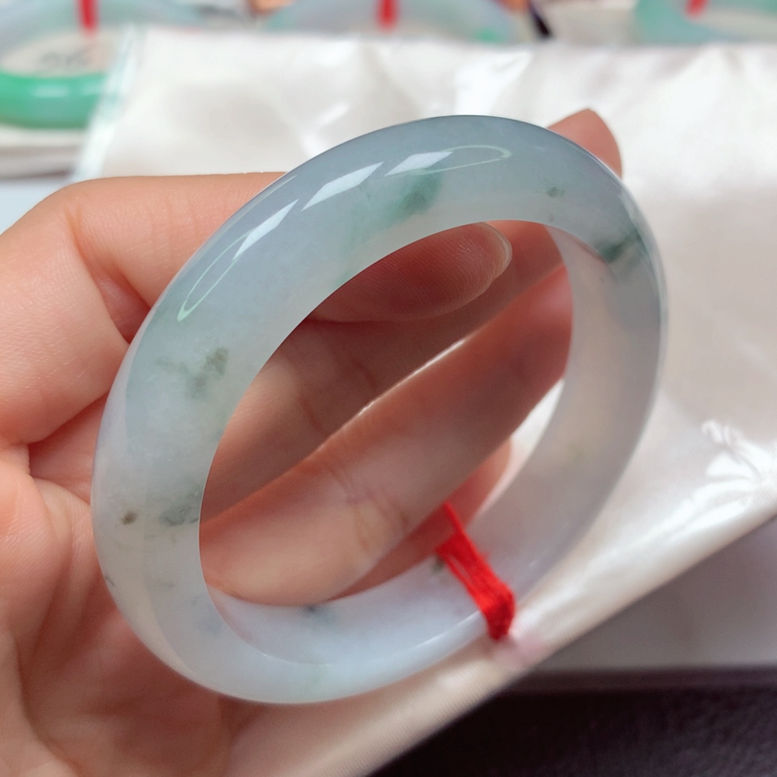 翡翠未镶嵌手镯冰底胶润水墨花5455