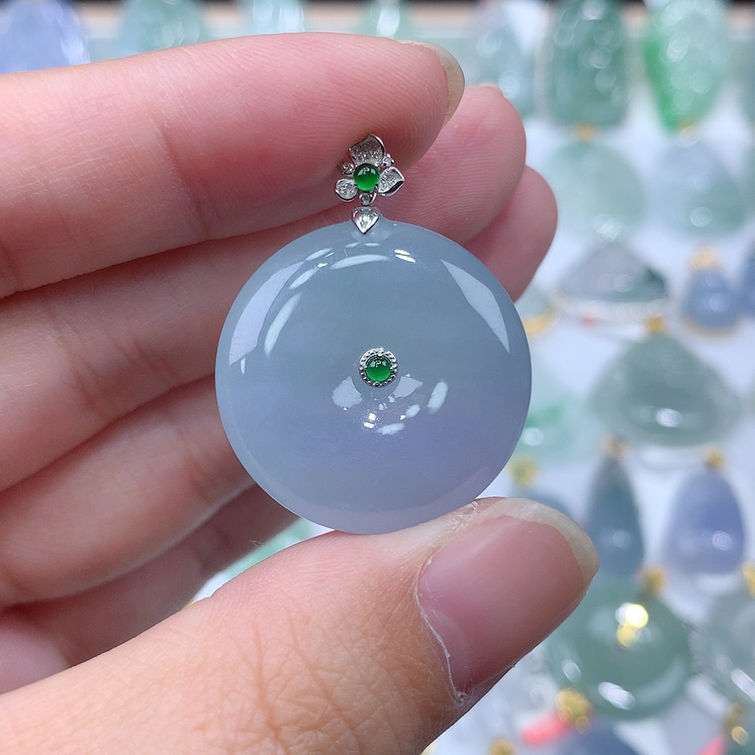 翡翠颈饰18K金镶嵌平安