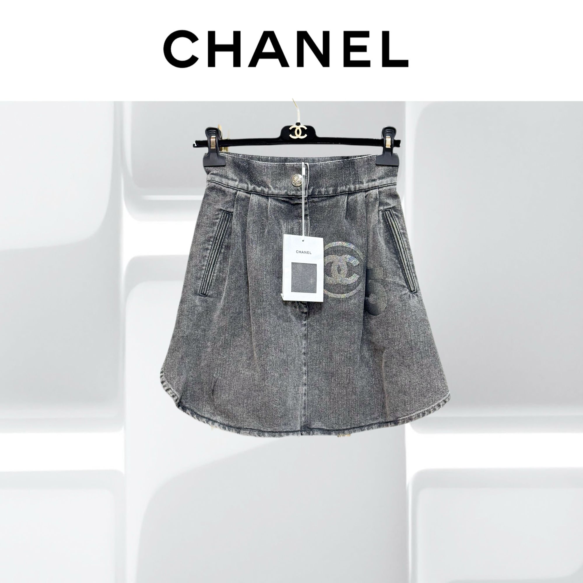 99新 Chanel/香奈儿 34码23C爆款灰色字母logo牛仔半身裙
