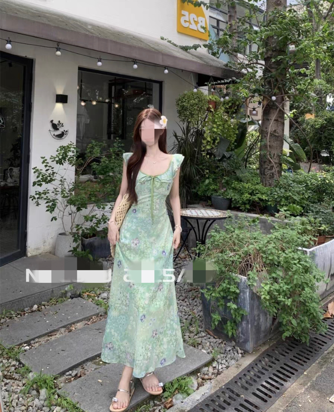 2025夏季温柔风法式荷叶边斜裁碎花雪纺连衣裙夏季收腰显瘦长裙