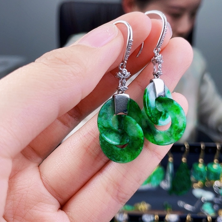 翡翠耳饰银S925镶嵌饰品