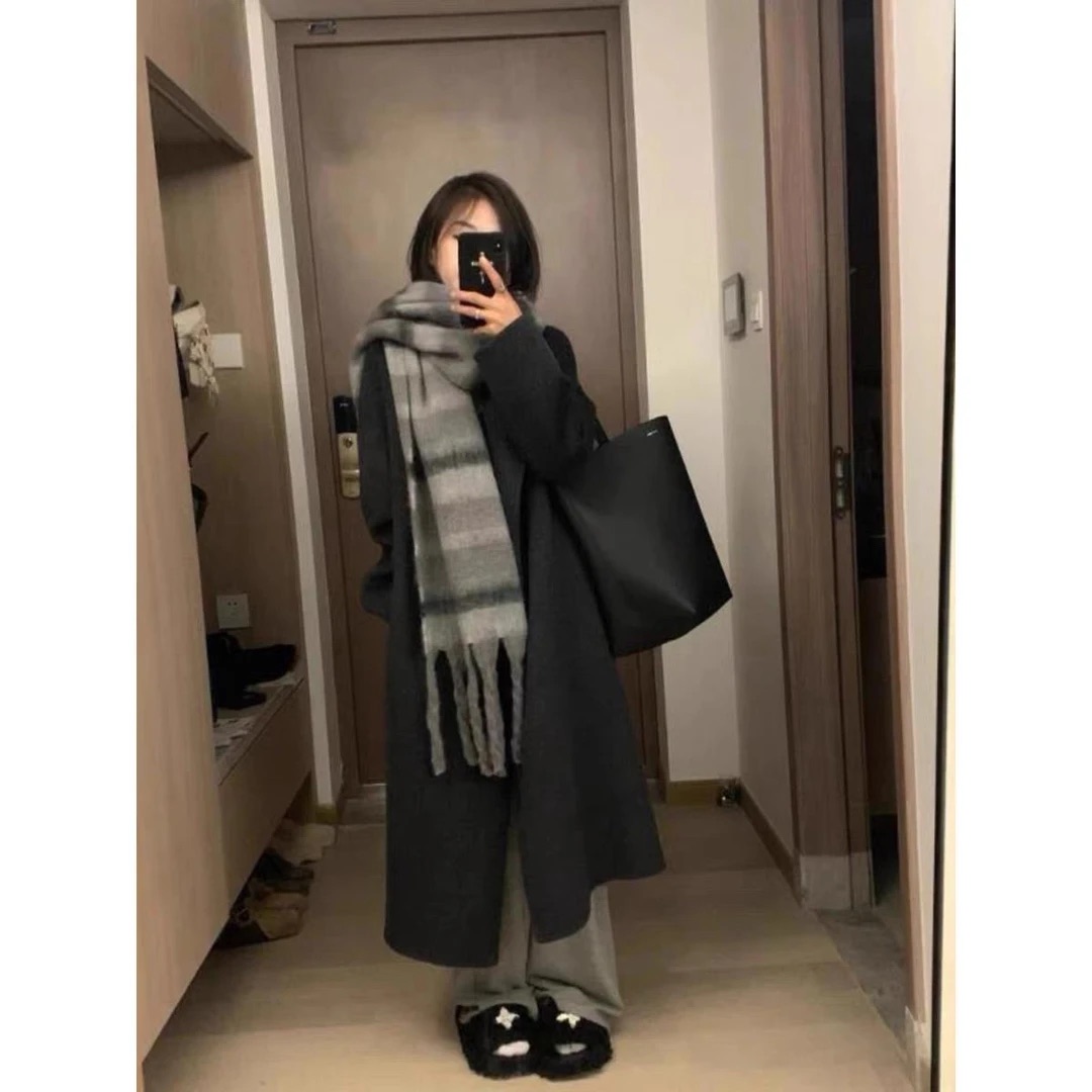 【金枝玉叶】2025冬季新款金属扣加厚羊毛呢长西装单排扣外套枪驳领