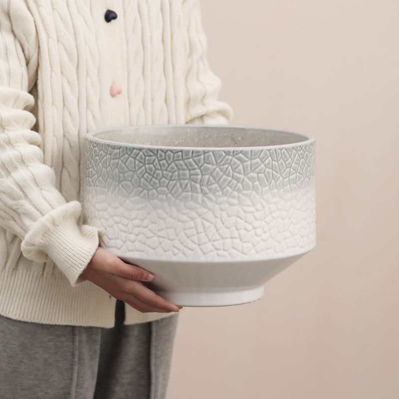 陶瓷花盆家用大号欧式高级渐变裂纹高脚大口径鸟巢蕨蝴蝶兰专用盆