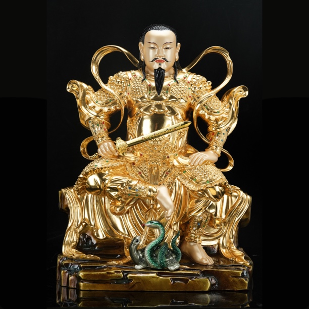 铜贴金款真武大帝神像家用武当山玄天上帝玄武祖师爷佛堂摆件