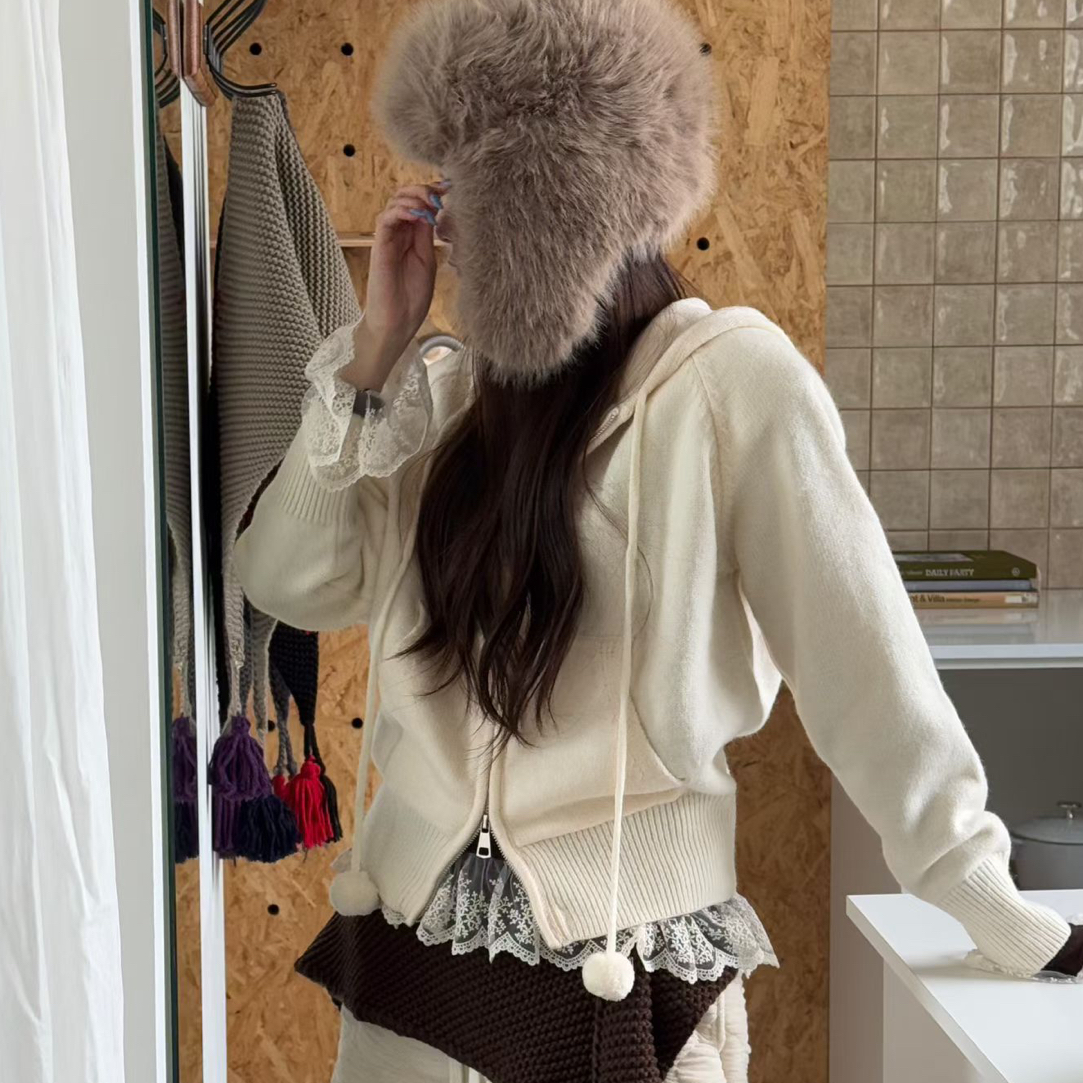 韩国正品女装静奢风甜美针织毛针织衫针织衫连帽