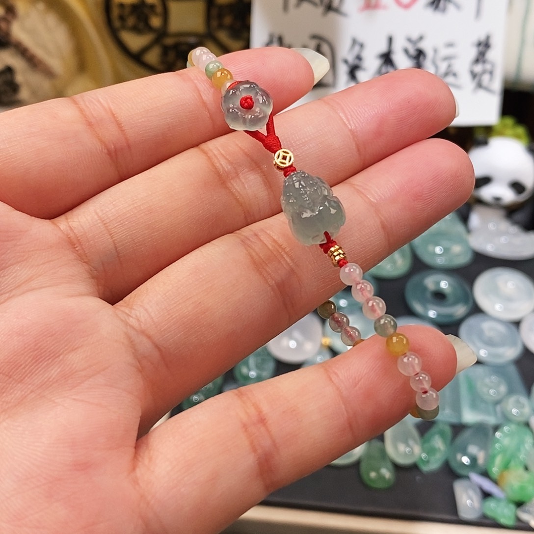 翡翠未镶嵌颈饰红绳小米珠手链16