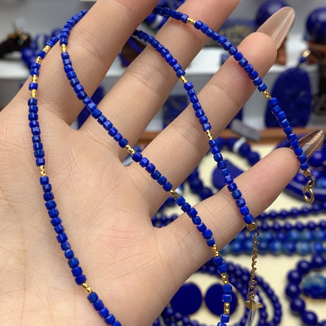 青金石银S925镀金镶嵌颈饰