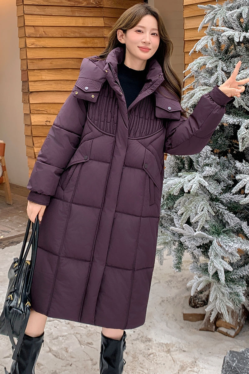 女士韩版修身加厚棉服中长款棉衣女显瘦立领时尚保暖-8820