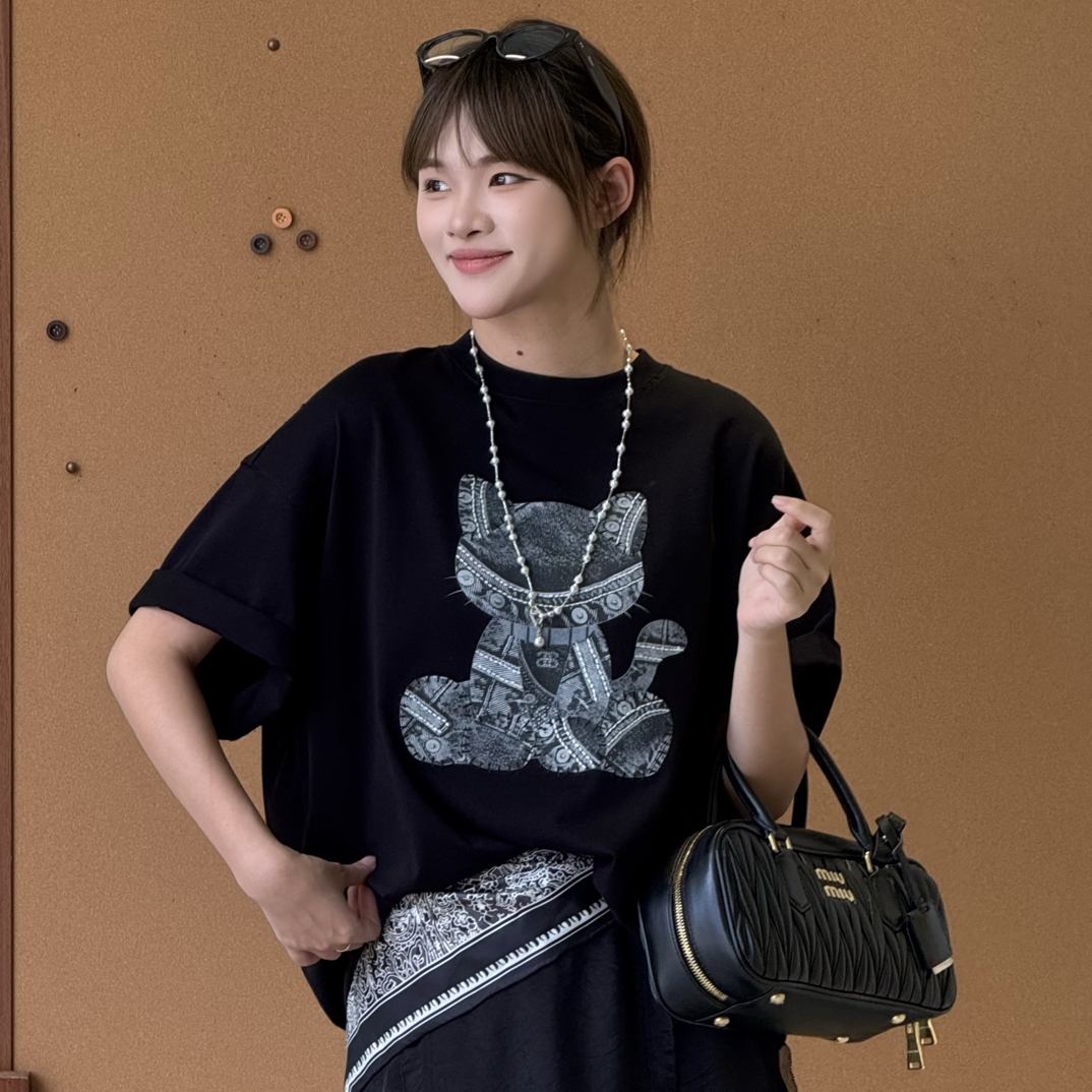Aquascutum/雅格狮丹2025秋冬新品女装百搭休闲字母短袖纯棉T恤